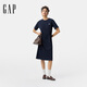 GAP女裝2025春季新款刺繡logo短袖圓領(lǐng)常規(guī)連衣裙腰部抽繩729216 海軍藍(lán) S (160/80A) 亞洲尺碼