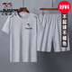 啄木鳥(niǎo)運動(dòng)套裝男士棉質(zhì)短袖T恤套裝兩件套夏季大碼短褲休閑套裝跑步服 淺灰色 純棉高品質(zhì)套裝 3XL 建議150-170斤