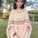 獨孤伽羅草原旅游拍照大披肩斗篷帶帽外搭女民族風(fēng)青海新疆云南流蘇披風(fēng) 杏色民族風(fēng)連帽披肩