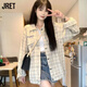 Jret小香風外套女ins潮格子高級感 小眾慵懶風千鳥格日系工裝夾克 白色-春秋 印花款 薄款 M 86-105斤