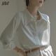 JZDZ春秋法式別致條紋長(cháng)袖襯衫女裝設計感小眾通勤職業(yè)襯衣感上衣 白色 M