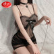 浪莎性感睡衣家居吊帶裙誘惑黑色蕾絲鏤空露背T褲睡裙套裝 黑色均碼