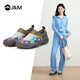快樂瑪麗（J&M）樂福鞋女一腳蹬懶人大頭鞋女時尚印花平底休閑單鞋 綠色 37 