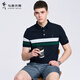 與狼共舞【含桑蠶絲】翻領(lǐng)短袖T恤男2025夏季新款條紋撞色透氣Polo衫6220 深藍102 M (170)