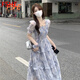 FSHE2025春夏季溫柔茶歇法式桔梗春夏季氣質(zhì)超仙女收腰碎花連衣裙 圖片色 L 建議100-115斤