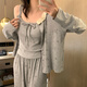另約帶胸墊睡衣女春秋季2026新款莫代爾長(cháng)袖吊帶三件套甜美少女家居服 F7783 蝴蝶結兔 灰色 M
