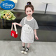 迪士尼（Disney）女童夏裝連衣裙2025新款兒童假兩件背帶裙寶寶夏季裙子洋氣棉布裙 白色 90 cm
