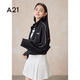 A21女裝早春短款外套女休閑修身瑜伽上衣美式運動(dòng)開(kāi)衫 黑色 L
