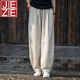 JEZE居士褲女2025新中式文藝復(fù)古棉麻燈籠褲砂洗寬松佛系打坐禪休閑褲 原麻色【z】 M 建議80-100斤