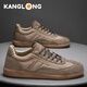康龍男鞋夏季2025新款德訓鞋男真皮透氣軟底男士平底板鞋潮流帆布鞋男 咖啡棕 41