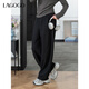 LAGOGO寬松系帶直筒休閑褲女拉谷谷2025年春季新款高腰舒適長(cháng)褲 深灰色 S