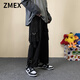 ZMEX工裝褲男直筒寬松潮流百搭學生高街風情侶秋季褲休閑闊腿褲男 黑色 2XL