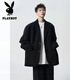 花花公子黑色西裝外套男春秋季美式痞帥單排扣小西服男cleanfit敬酒禮服 黑色 L 建議120-145斤