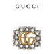 GUCCI古馳飾仿水晶金屬雙G胸針 復古金色 均碼