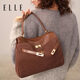 ELLE女包軟牛皮斜挎手提包托特包包情人節新年禮物25006棕褐