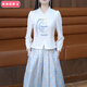 柏潮新中式國風(fēng)半身裙套裝女春夏季2025印花馬面裙兩件套女夏 藍(lán)色套裝 M