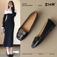 ZHR單鞋女淺口拼接粗跟時(shí)尚女鞋夏季通勤輕便瓢鞋女 BL387 黑色  37
