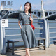 香影牛仔連衣裙女2025夏季新款復古法式收腰泡泡袖中長(cháng)款翻領(lǐng)裙子 牛仔藍 L 165/88A/110-125斤