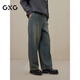 GXG男裝 秋季新品GXG男士寬松闊腿休閑長(cháng)褲牛仔褲男 藍色 L