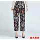 美安嘉中老年女褲夏季冰絲媽媽褲寬松大碼花褲子松緊腰休閑九分褲打底褲 18號藏青花 XL 建議140-150斤