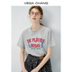 VEGA CHANG短袖t恤女夏2026年韓系撞色字母印花簡(jiǎn)約休閑圓領(lǐng)上衣 淺灰色 S