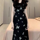 妙奕嘉法式連衣裙純欲裙子夏季女裝2025新款長裙性感小個子高級感小媽裙 黑底蝴蝶飛飛袖連衣裙 L
