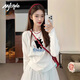 MJ STYLE200g純棉寬松長袖T恤女2025年春秋季休閑時(shí)尚可愛小貓百搭款上衣