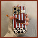 巴蒂尼 秋冬條紋刺繡狗狗適用iPhone16手機殼新款蘋果15promax全包防摔14pro男女13高級感12情侶可愛創(chuàng)意 皮質-豹紋拼紅藍條紋豹紋+臘腸狗 iPhone 16