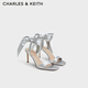 CHARLES&KEITH一字帶緞面蝴蝶結(jié)綁帶高跟涼鞋子女鞋生日七夕禮物CK1-61720177 Silver銀色 36