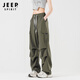 JEEP SPIRIT休閑褲男女春夏季美式工裝冰絲潮牌寬松直筒傘兵褲跑步運動長褲子 軍綠 M