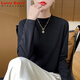 LOVER RUCCI100%純棉長(cháng)袖T恤女春秋新款半高領(lǐng)絲光棉打底衫寬松內搭純色上衣 黑色 XL