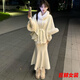 tromlfz社會(huì )女秋冬網(wǎng)紅新款氣質(zhì)斗篷大衣小香風(fēng)外套+針織魚(yú)尾半身裙套裝 綁帶斗篷外套+杏色魚(yú)尾裙 XL