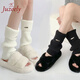 JUZEELY秋冬寬松腿套日系少女百搭堆堆襪金屬標襪套保暖針織鞋套 奶油白+炫酷黑 2雙 均碼