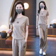 恒源祥（HYX）夏季休閑運(yùn)動(dòng)服套裝女2025年夏季新款洋氣質(zhì)時(shí)尚顯瘦闊腿褲兩件套 卡其色【上衣+褲子】套裝 L 【建議95-115】