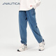 NAUTICA諾帝卡童裝 男童女童牛仔長(zhǎng)褲春秋款兒童高彈工裝蘿卜褲 淺藍(lán) 170