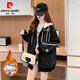皮爾卡丹（pierre cardin）華夫格衛衣外套女開(kāi)衫連帽春秋薄款寬松學(xué)生潮大碼女裝2025年新款 黑色【冬季加絨】 L 115-135斤