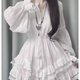 閃動(dòng)少女（SHANDONGSHAONV）白色仙收腰顯瘦長(cháng)袖連衣裙女春秋季蓬蓬蛋糕裙氣質(zhì)甜美小白裙子 白色 S