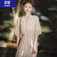 羅蒙（ROMON）女裝立體繡花連衣裙女2025夏季新款蝴蝶結(jié)薄款套頭燈籠袖雪紡裙子 米色連衣裙 S 100斤以內(nèi)