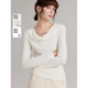 ELLE白色設計感綿羊毛長(cháng)袖T恤女2024冬新款修身顯瘦獨特別致上衣 白色 M