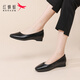 紅蜻蜓女鞋正裝小皮鞋真皮頭層牛皮夏季一腳蹬平跟單鞋通勤職業(yè)工作鞋 黑色 37