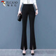 啄木鳥(niǎo)黑色前開(kāi)叉微喇叭褲女垂感高腰彈力顯瘦休閑褲子2025春夏新款 黑色 前開(kāi)叉微喇叭褲薄 輕薄 XL 建議120-130斤