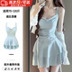 蓓沐格泳衣女裙式連體保守顯瘦少女韓版仙女衫防曬罩衫溫泉性感游泳裝 淡藍色均碼【建議70-120斤】