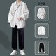 WHIM NASA三件套裝男士外套男款春秋季新款寬松休閑衣服男裝一套青少年學生 白色 外套+T恤+296黑色褲子 XL