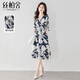 絲柏舍收腰連衣裙2026春夏新款女時(shí)尚V領(lǐng)優(yōu)雅印花氣質(zhì)中長(cháng)裙