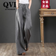 QVI高端品牌亞麻闊腿褲女2025夏季新款寬松高腰垂感休閑棉麻直筒長褲 灰色 L 【110-125斤】