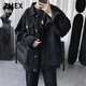 ZMEX牛仔外套男士夾克秋季潮流高街純色上衣春秋ins港風(fēng)寬松潮牌上裝 黑色 L （105-120斤）