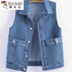 啄木鳥(niǎo)時(shí)尚洋氣減齡大口袋牛仔馬甲短外套女韓版休閑疊穿百搭坎肩背心潮 藍色 L 建議體重-115斤