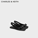 CHARLES&KEITH蝴蝶結(jié)緞面平底方頭涼鞋女鞋七夕禮物CK1-71720086 BLACK TEXTURED黑色紋理 36