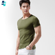 軒峻男士緊身T恤短袖修身健身半袖棉夏季圓領(lǐng)運動(dòng)彈力打底衫收緊袖口 軍綠色 L --125斤左右