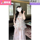 曦牧遙2025春夏季新款仙氣立體花朵甜美網(wǎng)紗溫柔風(fēng)長款掛脖背心連衣裙 粉色長裙原版質(zhì)量 M 100到110斤左右